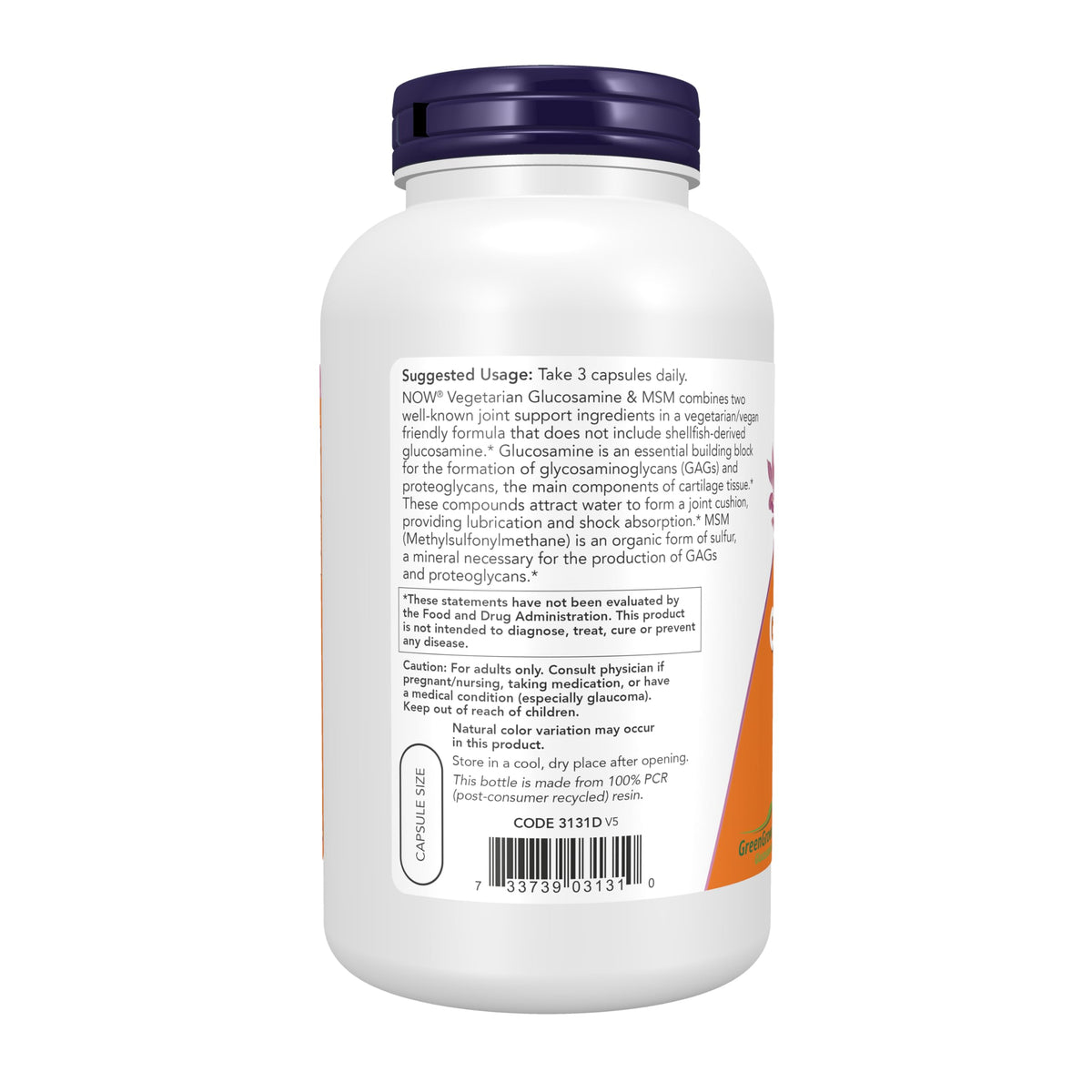 Vegetarian Glucosamine & MSM 240 Veg Caps B3133