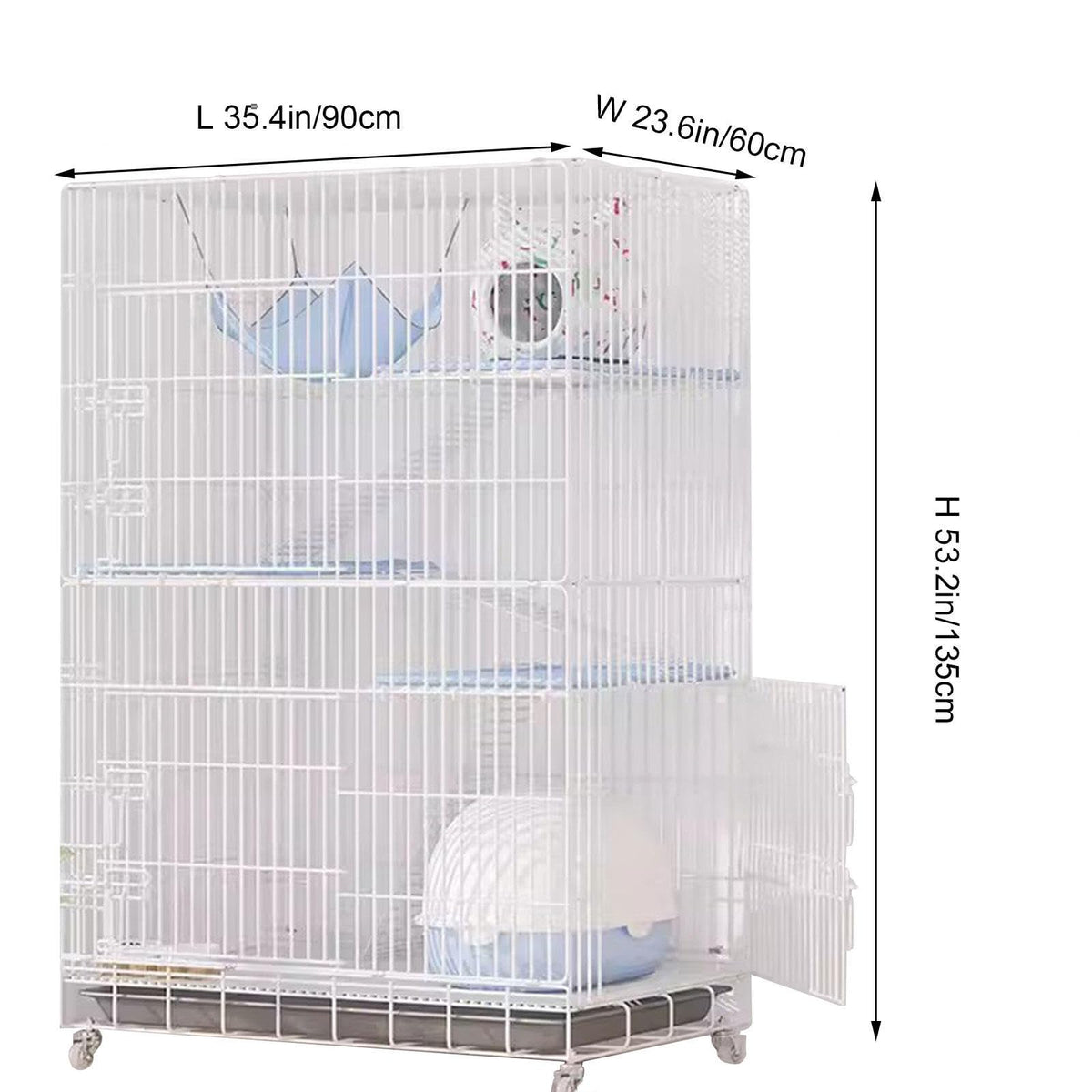 White 4-Tier Collapsible Lockable Wire Cat Ferret Habitat Crate with Casters A29158