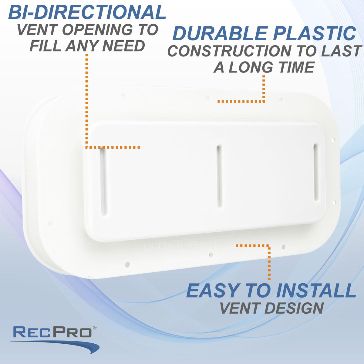 Two Way Plastic Vent with Trim Ring and Built-in Screen, 2 Pack, White B761054