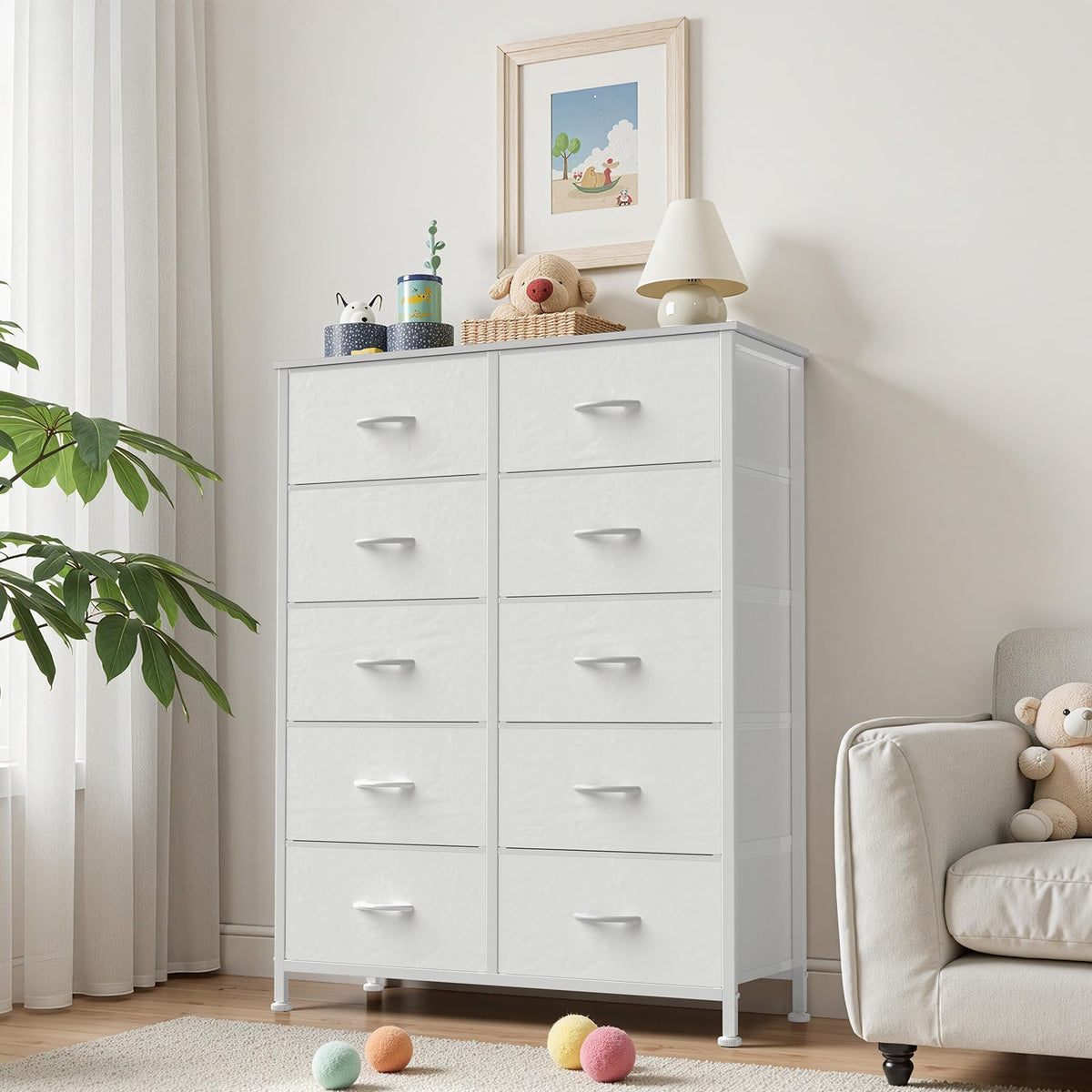 White 10 Drawer Tall Dresser R63633