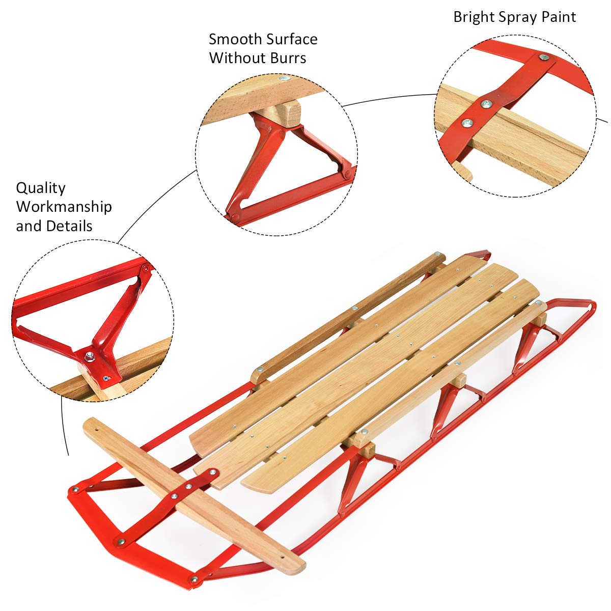 Wood Sled with Metal Runners and Steering Bar Q788