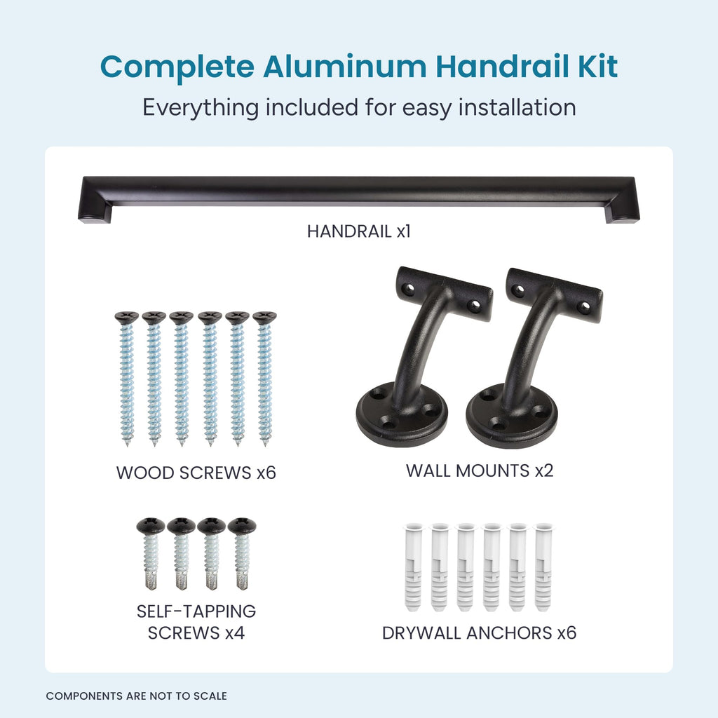 Aluminum Handrail Kit with Wall Mount Brackets, Black Textured, 3' Length F267903