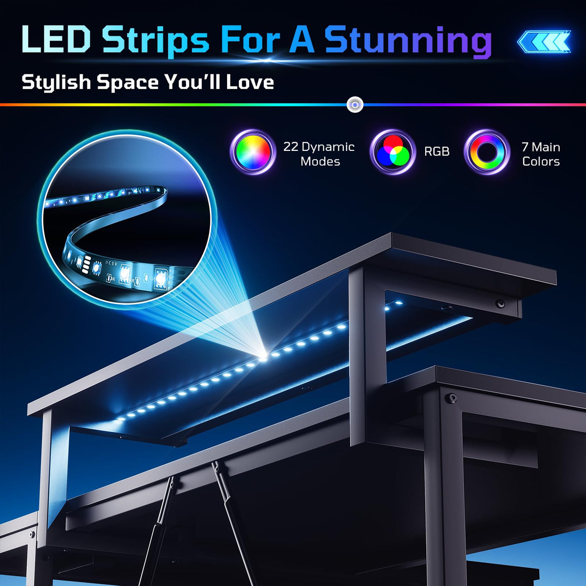 42-Inch L-Shaped Computer Desk with Charging & LED, Black Y5281