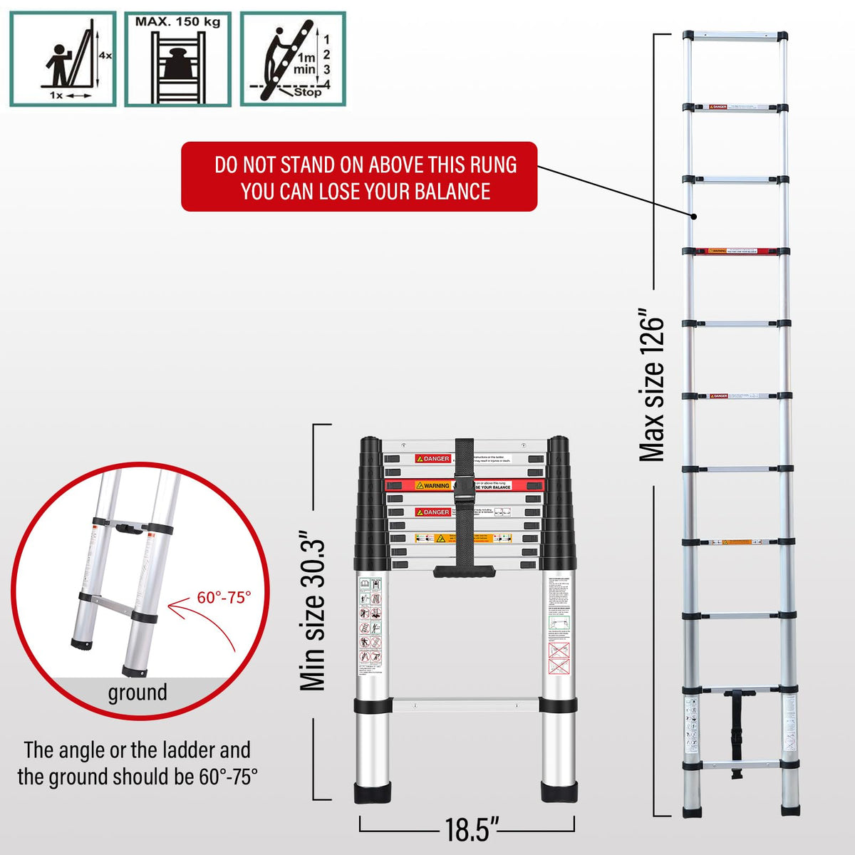 10.5 Feet Aluminum Telescoping Ladder H241