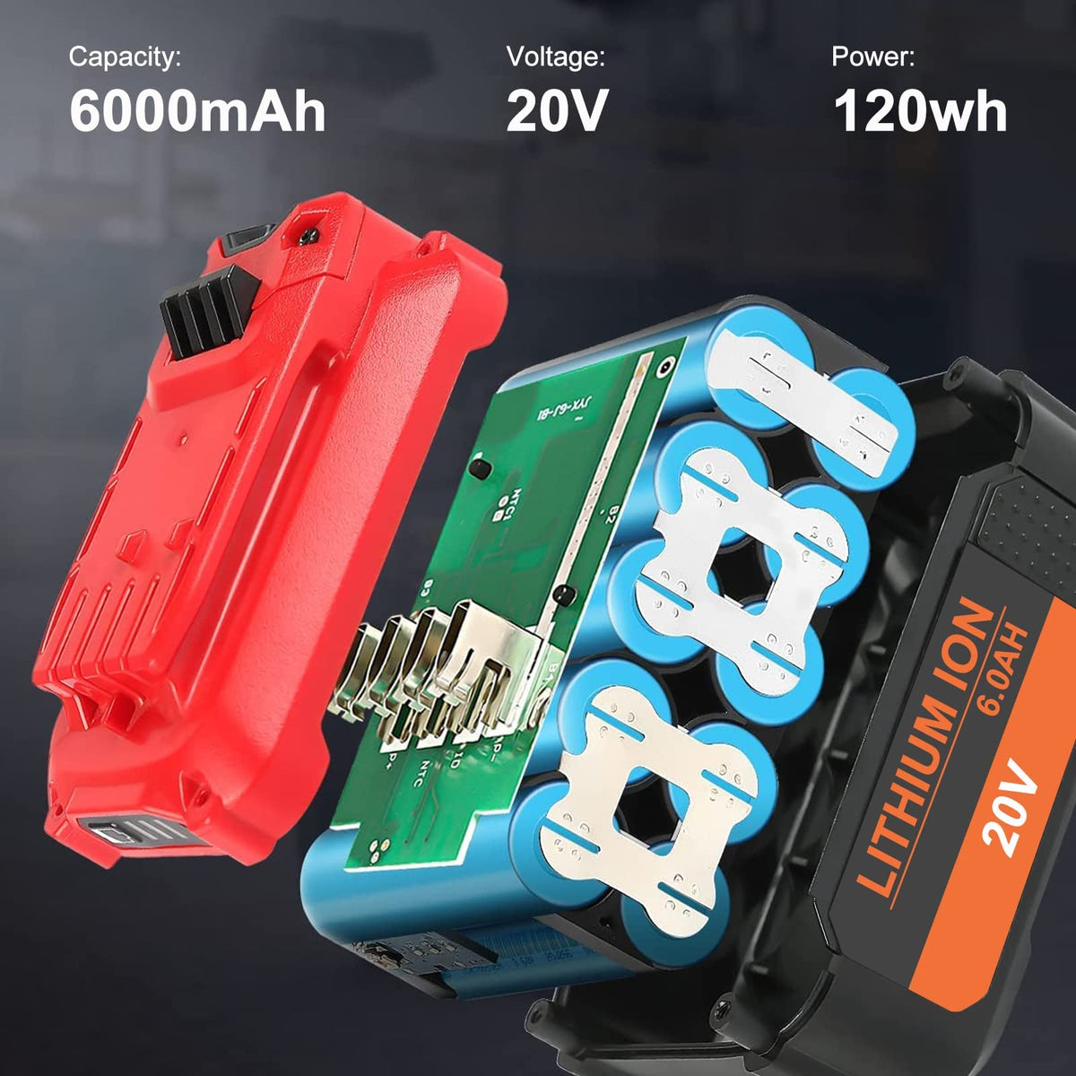 20V 6000mAh Replacement Battery 2 Packs O2842