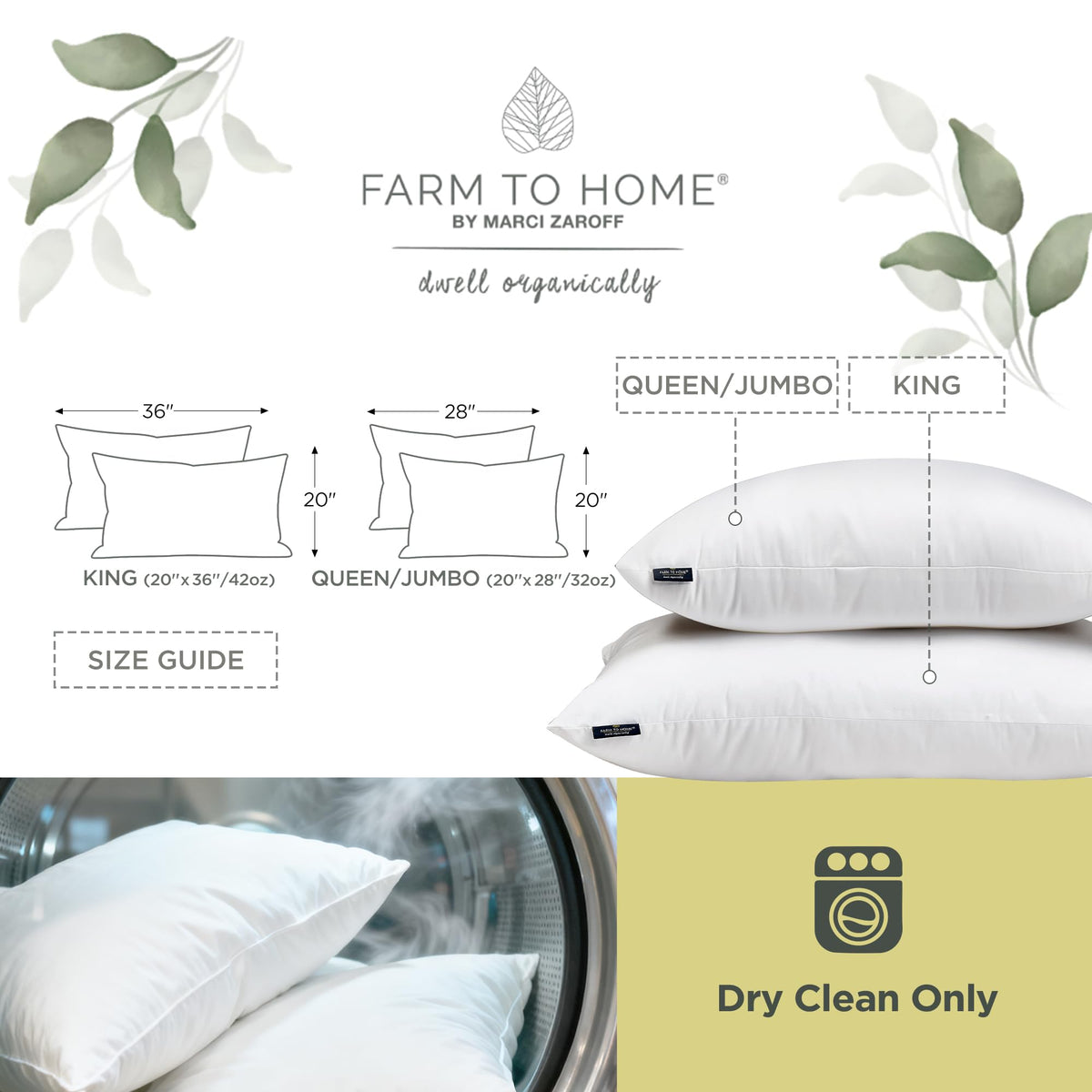 Feather and Down Pillows, 100% Organic Cotton Cover O707302