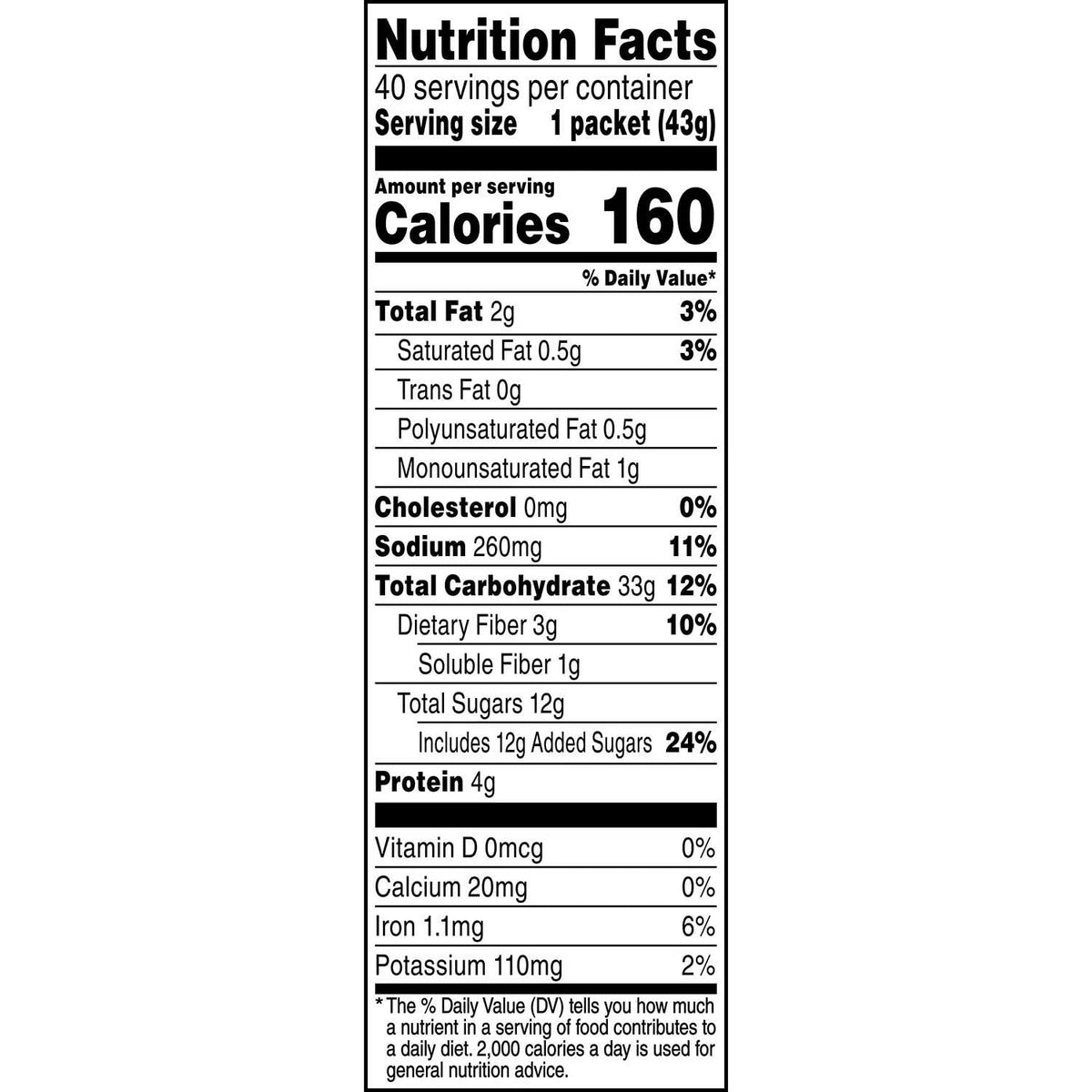 Maple & Brown Sugar Instant Oatmeal Cereal, 40 Count R48192