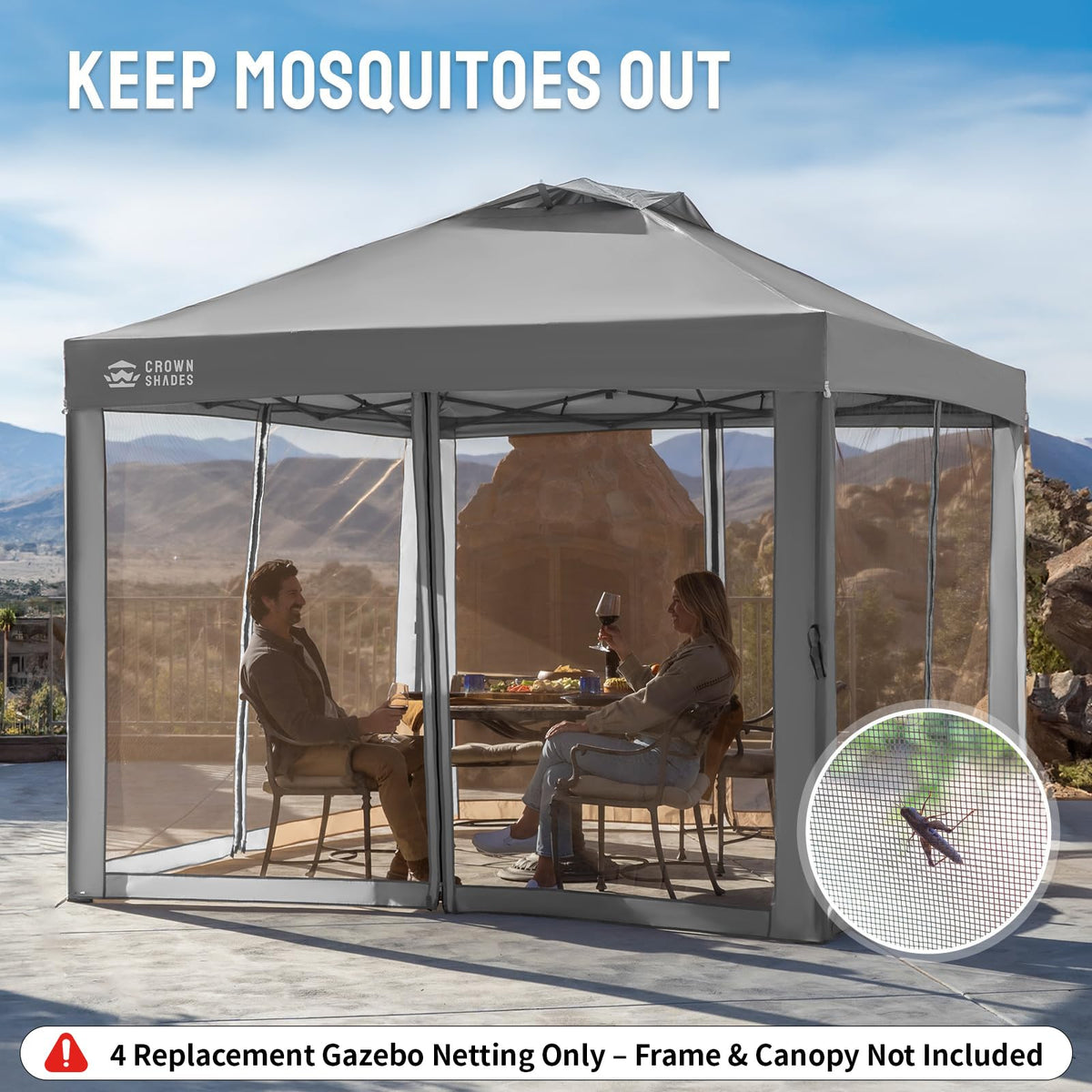 Gazebo Replacement Mosquito Netting 10 x 10ft Grey S967953