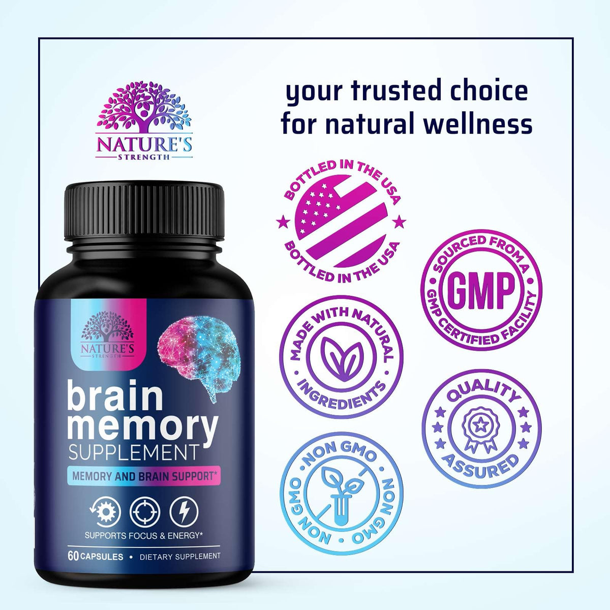 Brain Health Supplement with Bacopa, Phosphatidylserine & DMAE - 60 Capsules B8777