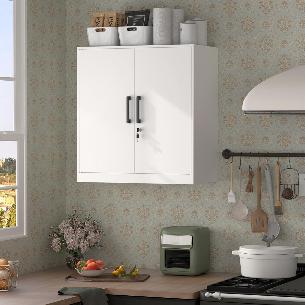 White Metal Wall Cabinet with Adjustable Shelf B950149