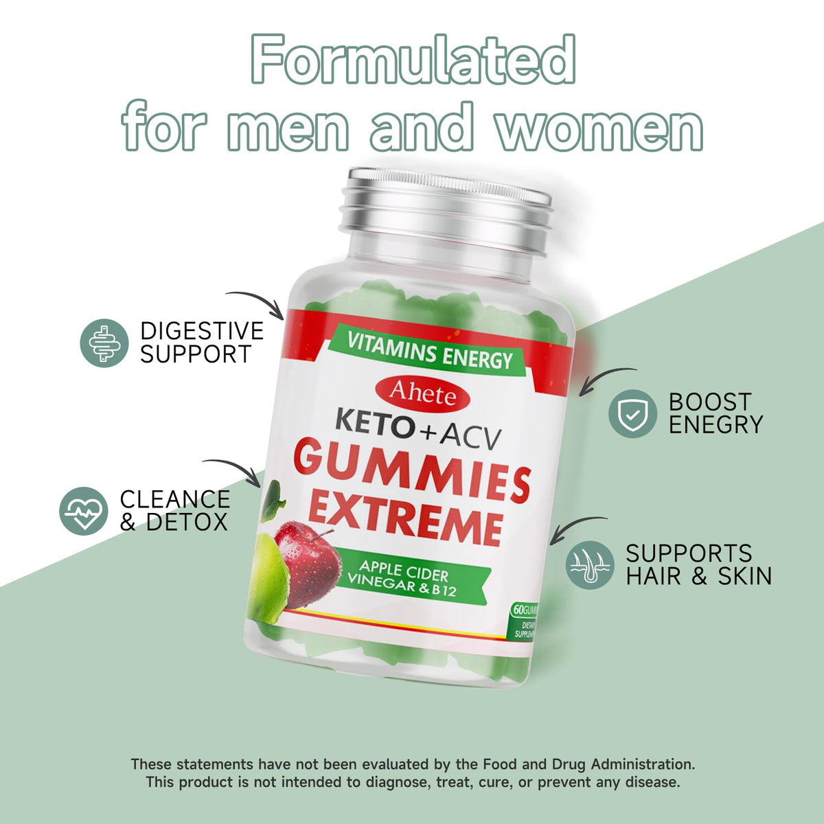 Apple Cider Vinegar Gummies with Vitamin B6, B12, Folate & Beet Root, 180 Gummies A25496
