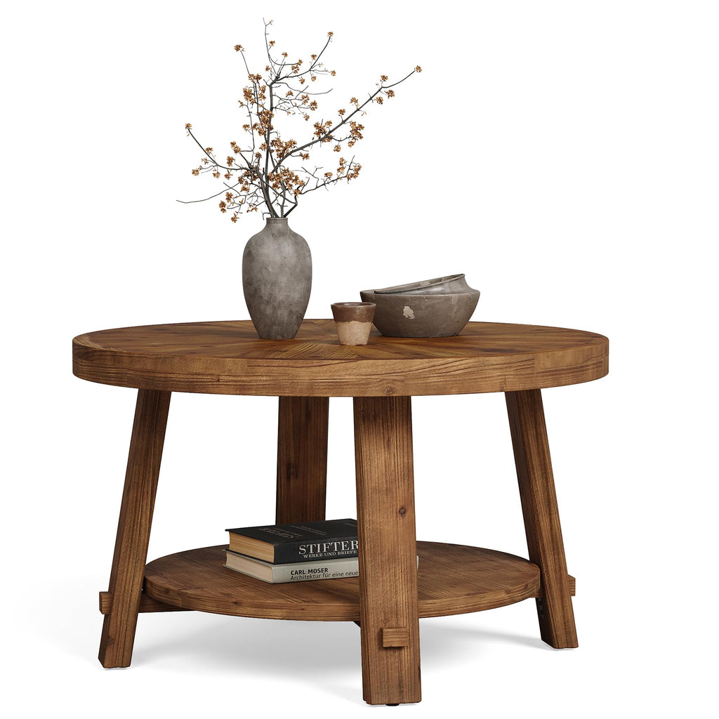 Solid Wood 2-Tier Round Coffee Table with Storage E3734