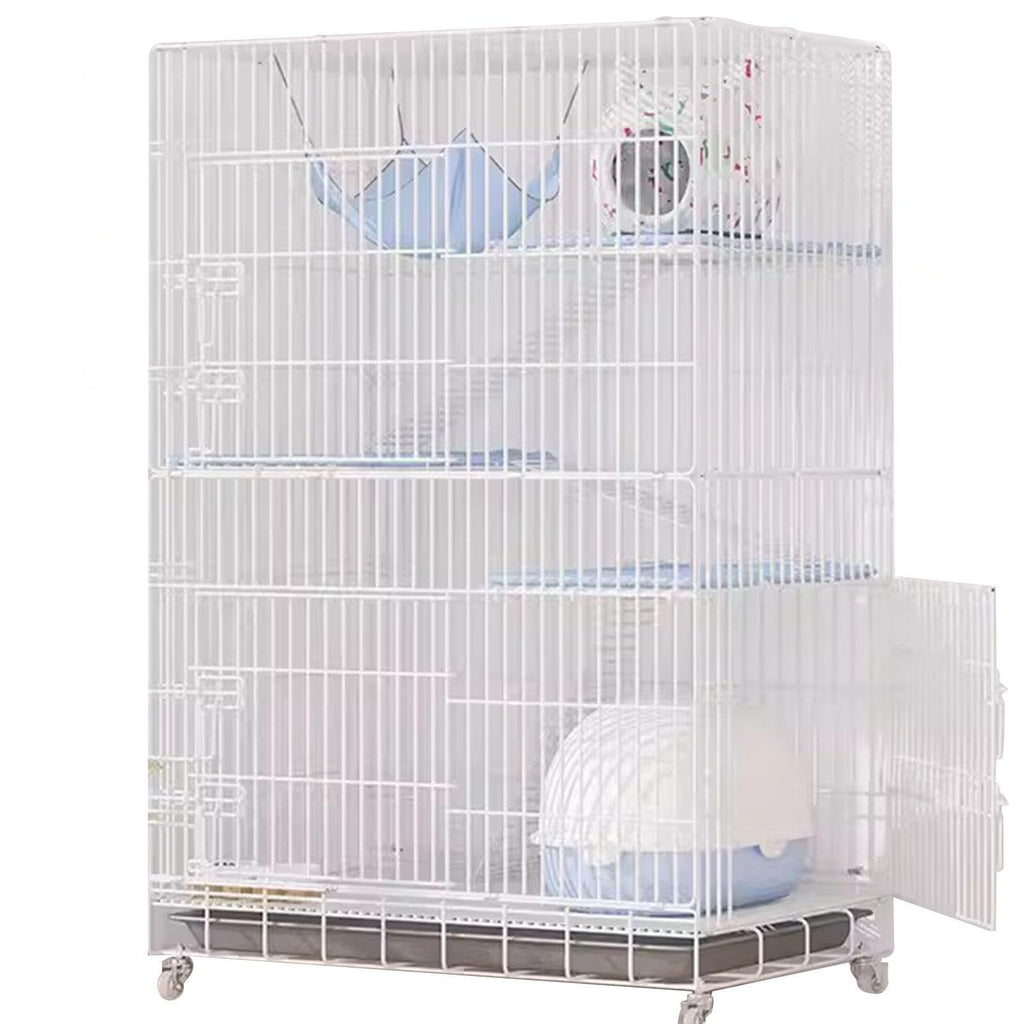 White 4-Tier Collapsible Lockable Wire Cat Ferret Habitat Crate with Casters A29158