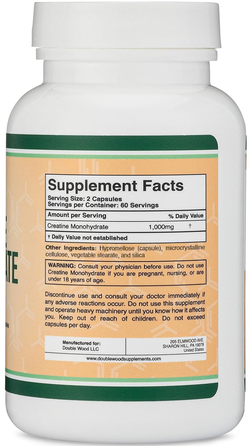 Creatine Monohydrate Capsules 1,000mg Vegan 120 Capsules J39222