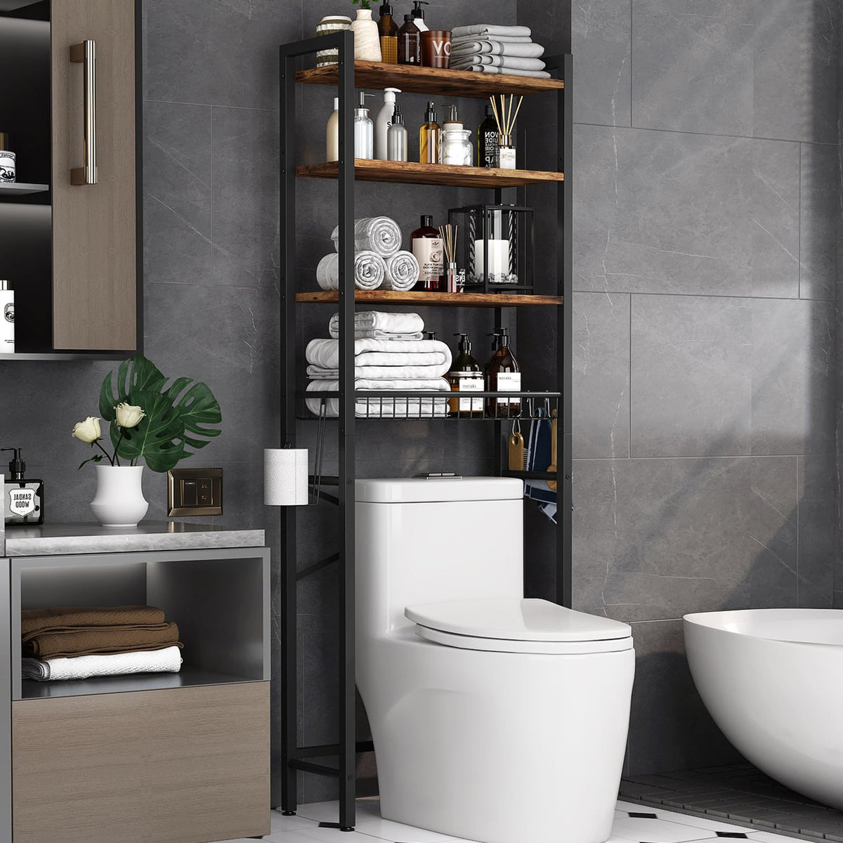 4-Tier Over-The-Toilet Storage Rack with Basket P45416