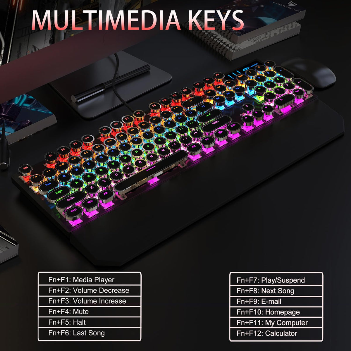 Black Retro Mechanical Gaming Keyboard with RGB Backlit X6514