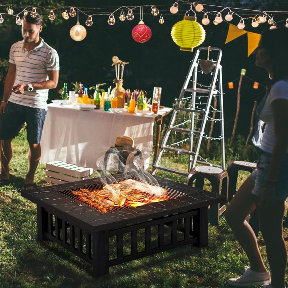 32in Square Metal Fire Pit Table X1198