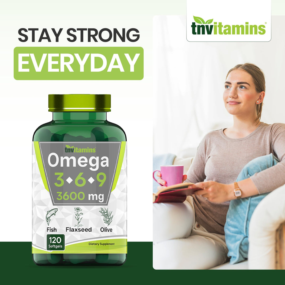 3600mg Omega 3 6 9 Softgels Fish Oil Flaxseed Olive Oil J7286