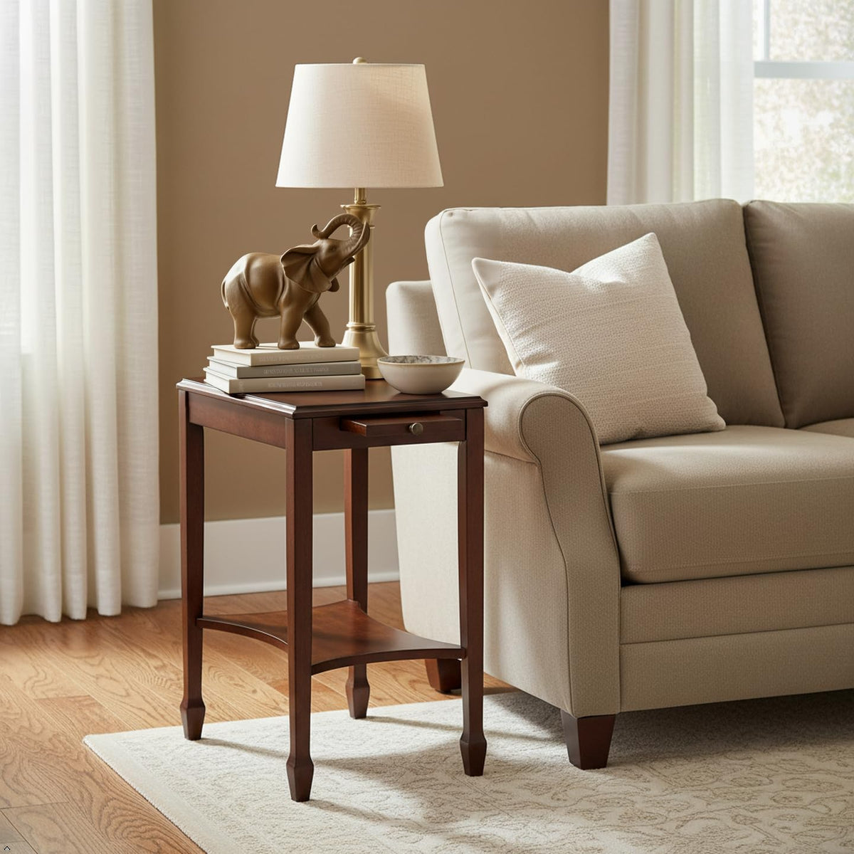 Traditional Rectangular Wood Side Table with Pull-Out Tray U103