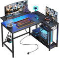 42-Inch L-Shaped Computer Desk with Charging & LED, Black Y5281