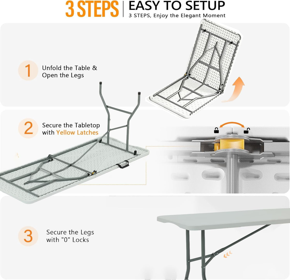 6FT White HDPE Folding Table with Carry Handle G726700