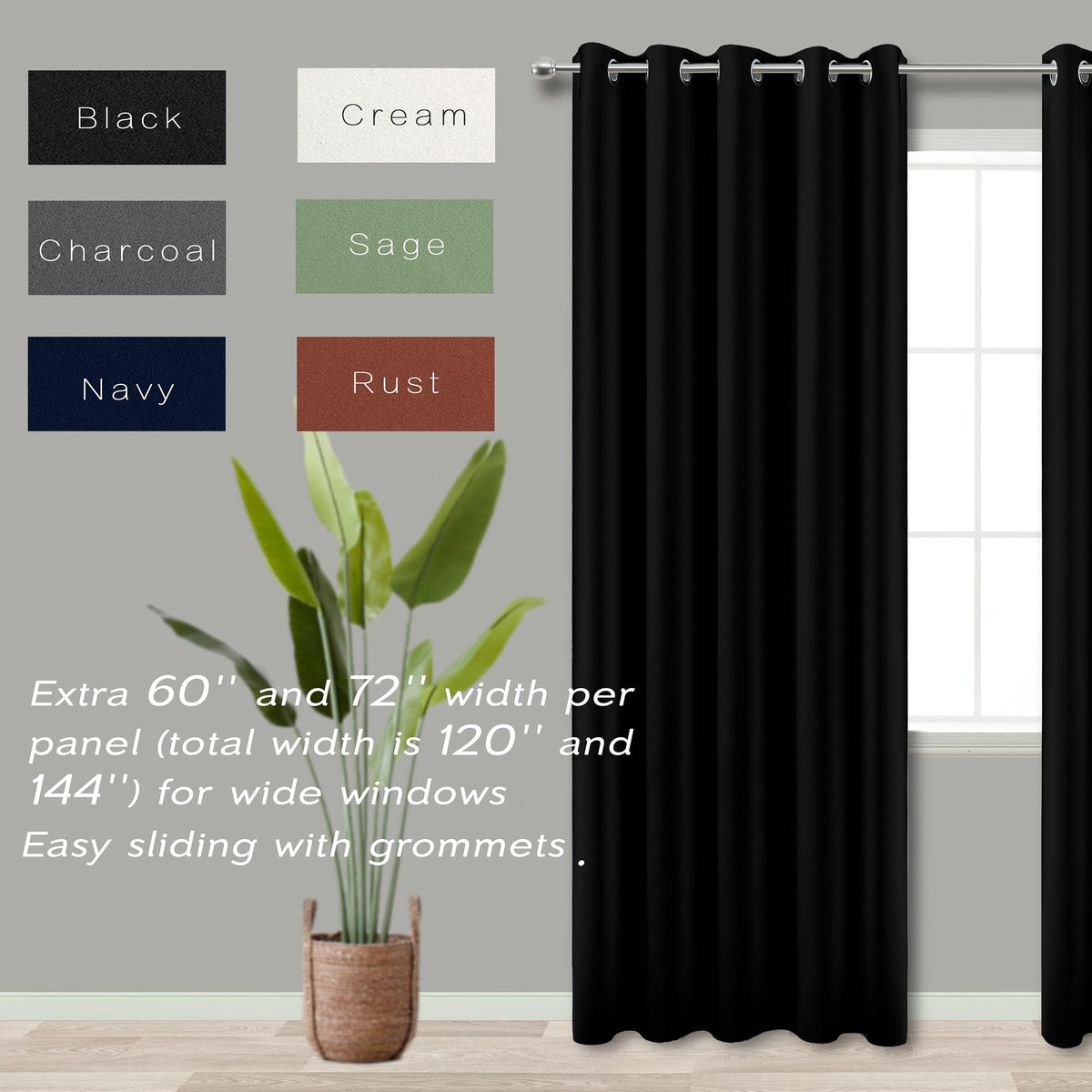 Blackout Curtains 72 Inch Extra Wide 2 Panels X26362