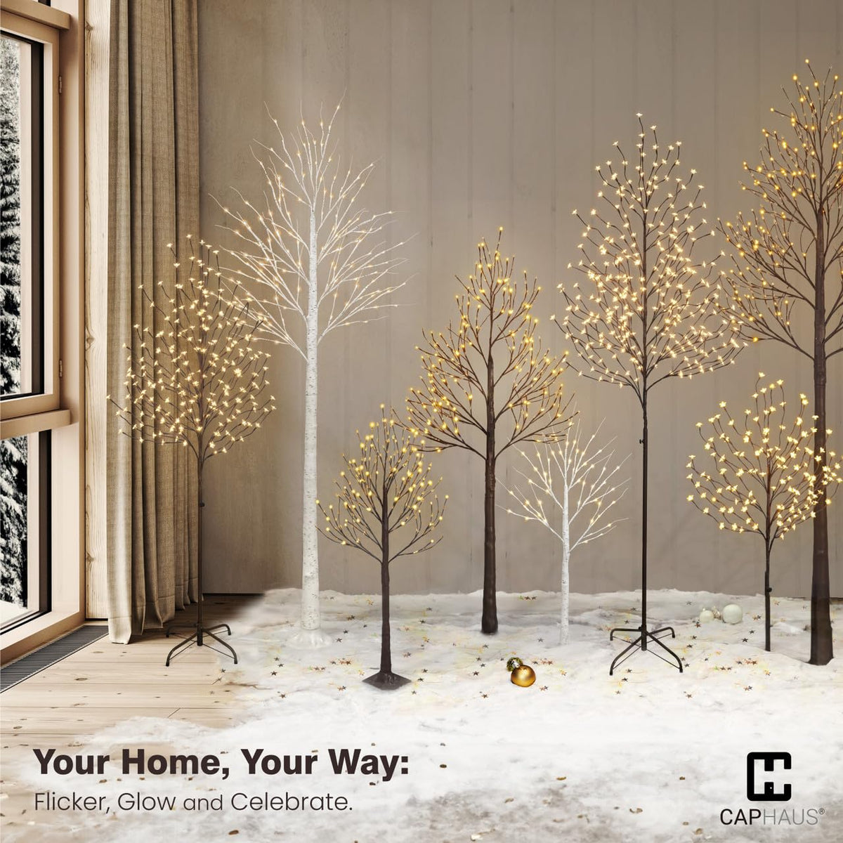 8 Ft White Pre-Lit Birch Tree with 132 Warm White LED B13030