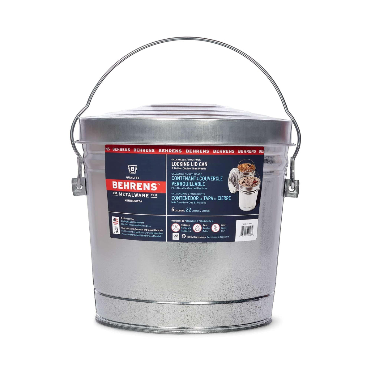 6 Gal Galvanized Steel Storage Can with Locking Lid Q6724