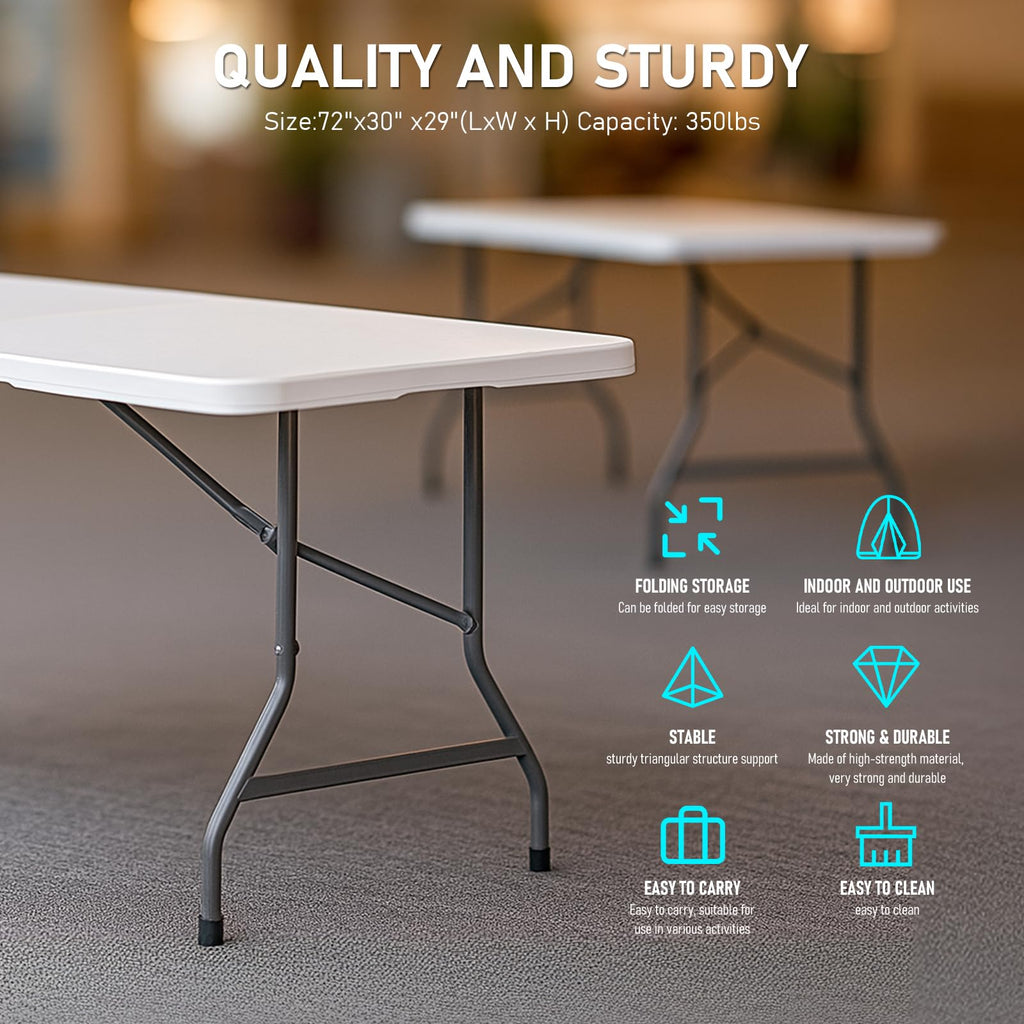 6FT White HDPE Folding Table with Carry Handle G726700