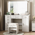 White 7 Drawer Vanity Desk with LED Mirror B6675