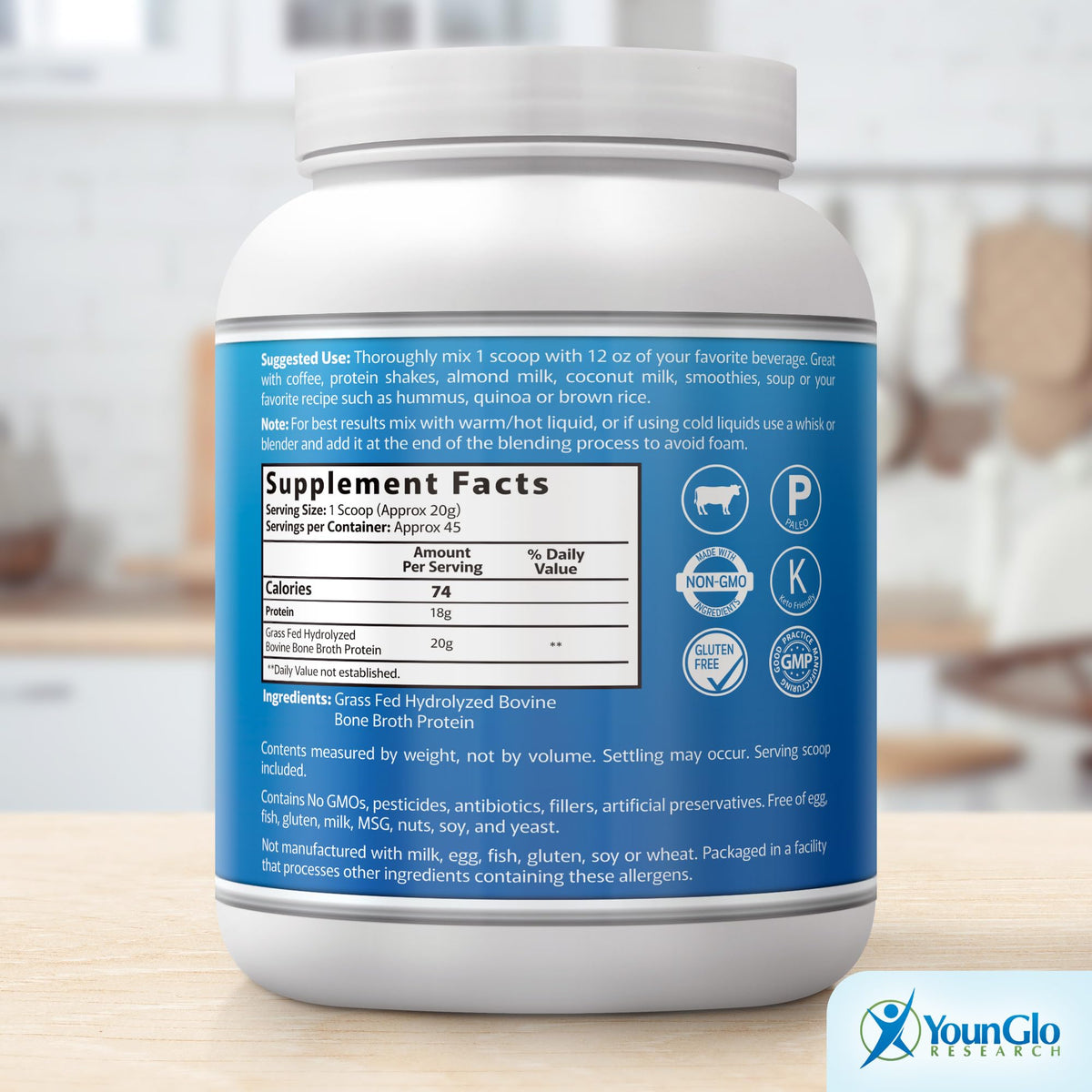 Beef Protein Powder 2 lb 4 PK Unflavored Grass Fed R686414