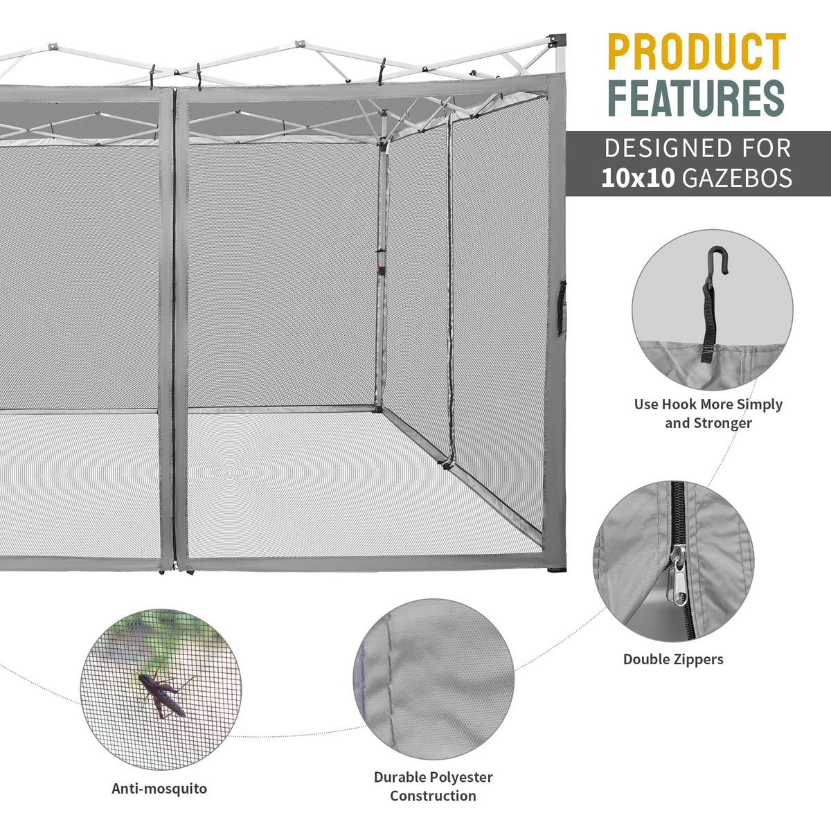 Gazebo Replacement Mosquito Netting 10 x 10ft Grey S967953