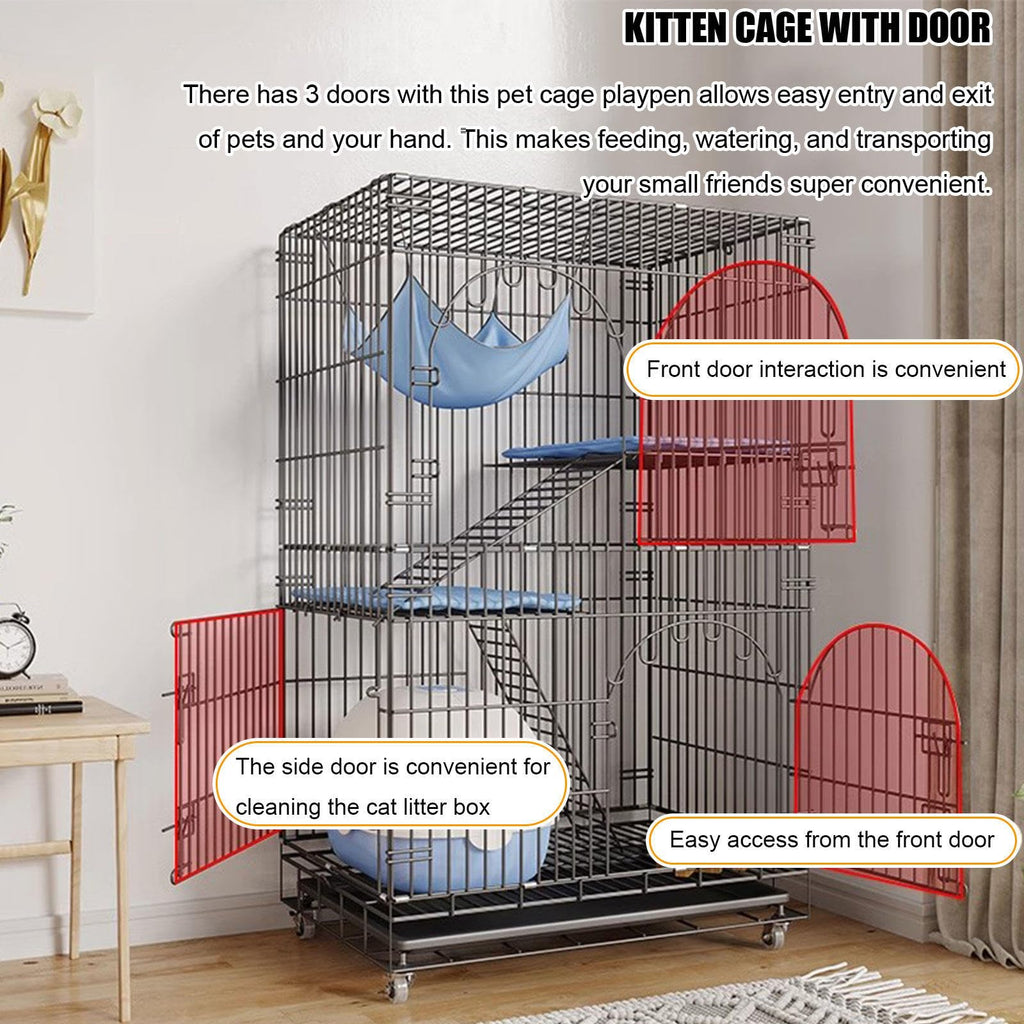 White 4-Tier Collapsible Lockable Wire Cat Ferret Habitat Crate with Casters A29158