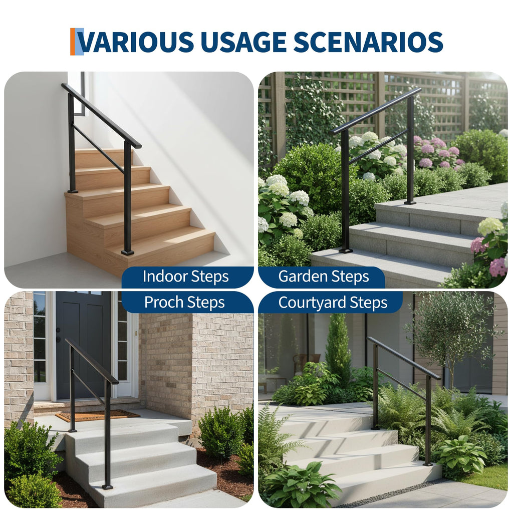 4 Step Black Aluminum Iron Outdoor Stair Handrail Kit Y249