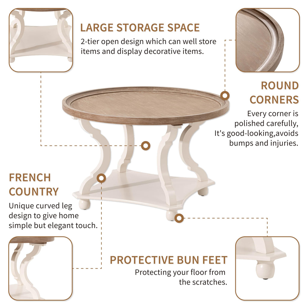 Round White Coffee Table with Tray Top I529
