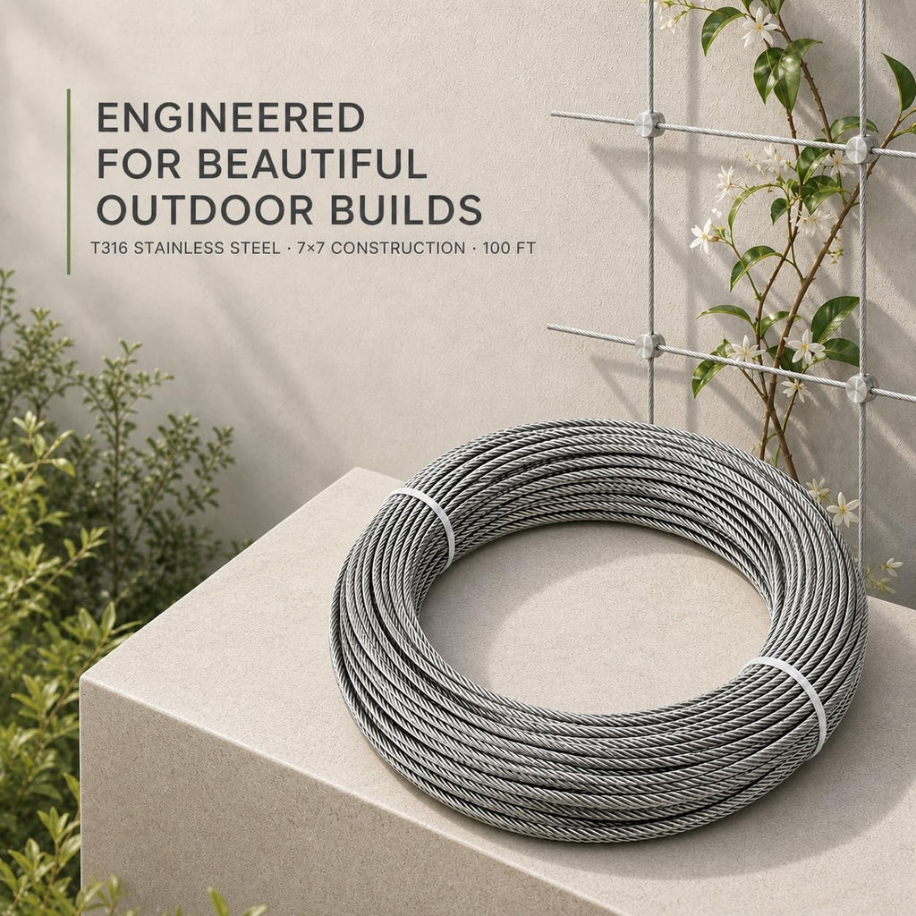 T316 Stainless Steel Wire Rope 1/8" 100 ft Z35590