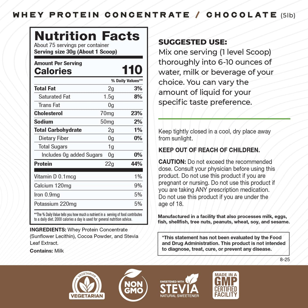 Grass-Fed Whey Protein Concentrate Powder, Chocolate (5lb) G685