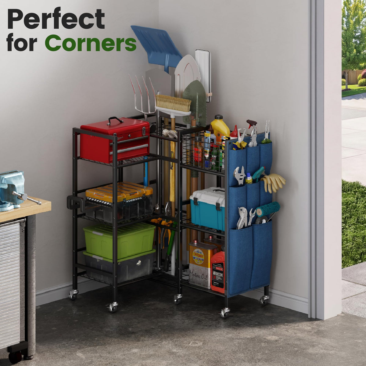 3-Sided Garden Tool Organizer with Wheels A337