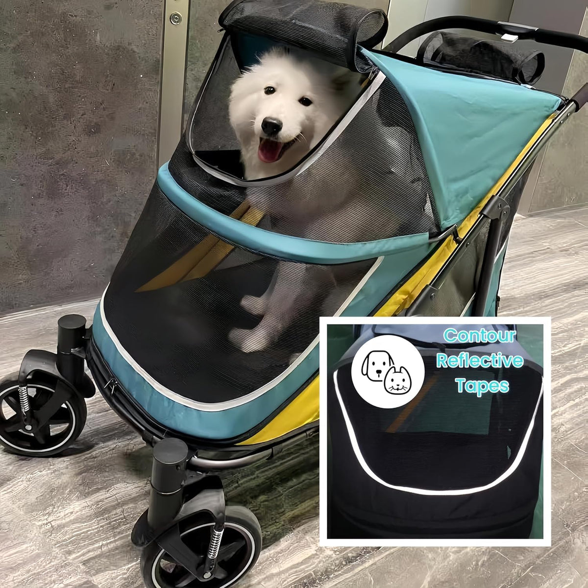 4 Wheel Foldable Dog Stroller with Mesh & Sunroof L564499