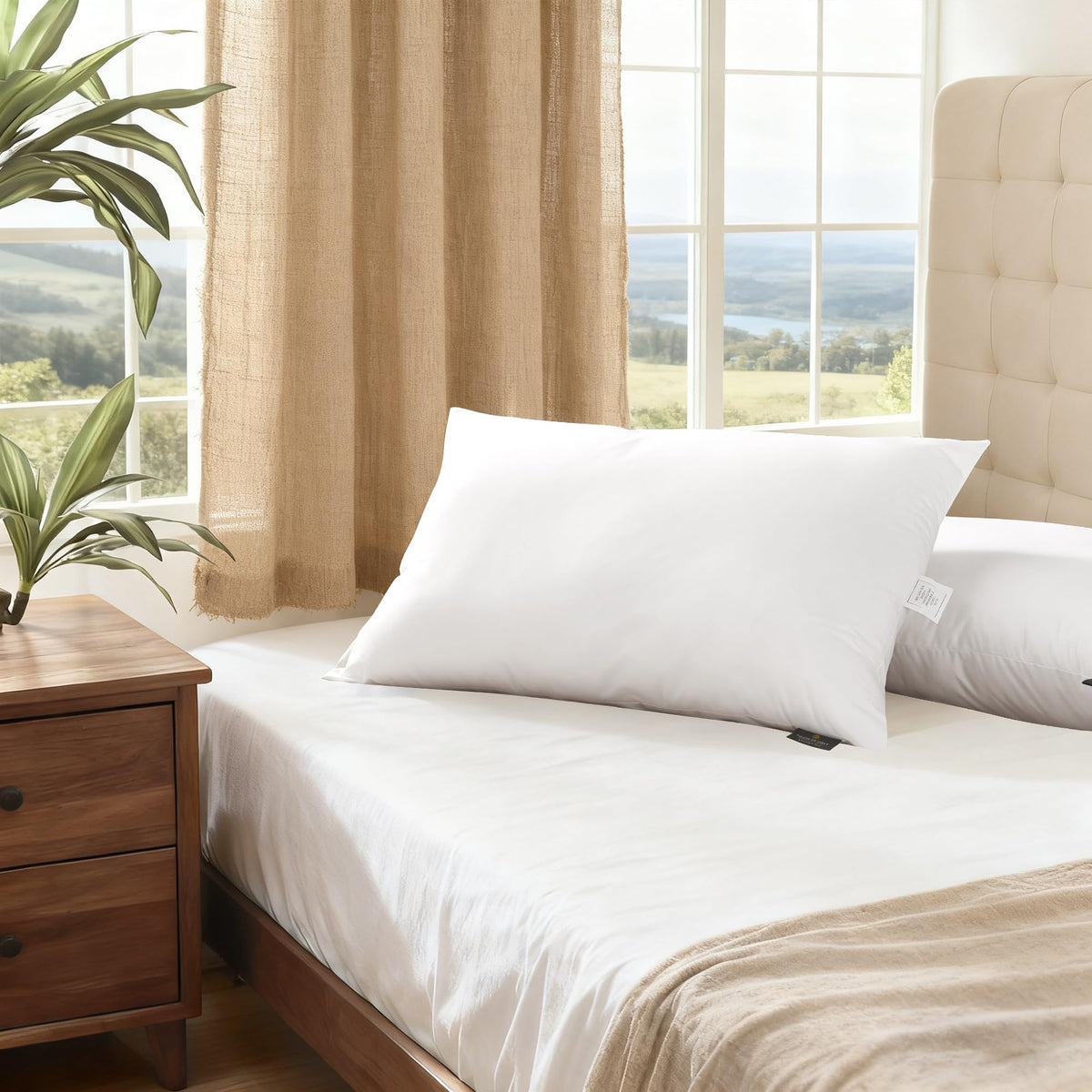 Feather and Down Pillows, 100% Organic Cotton Cover O707302