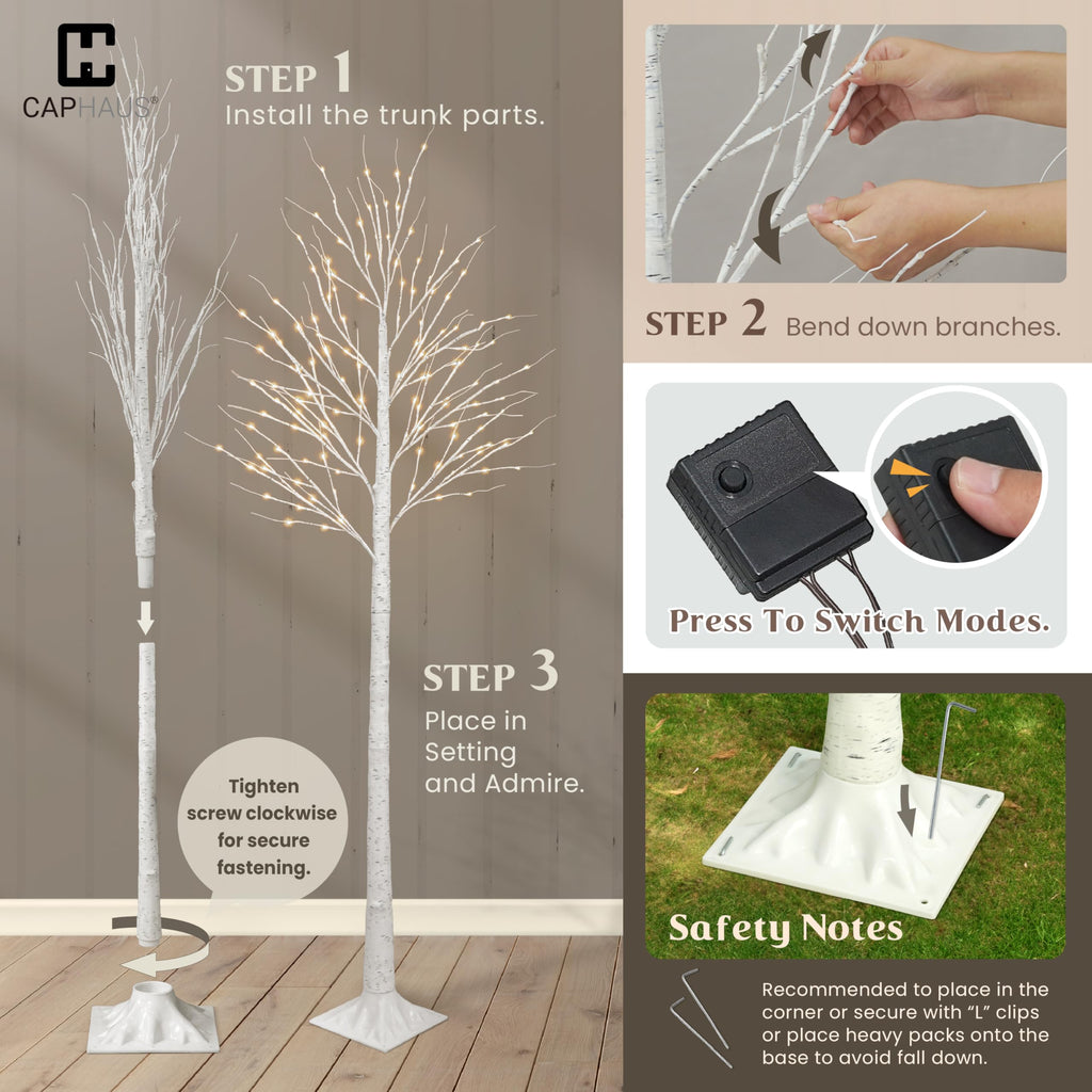 8 Ft White Pre-Lit Birch Tree with 132 Warm White LED B13030