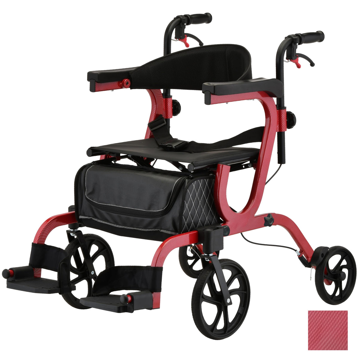 2-in-1 Rollator & Transport Wheelchair with Seat, Red G256