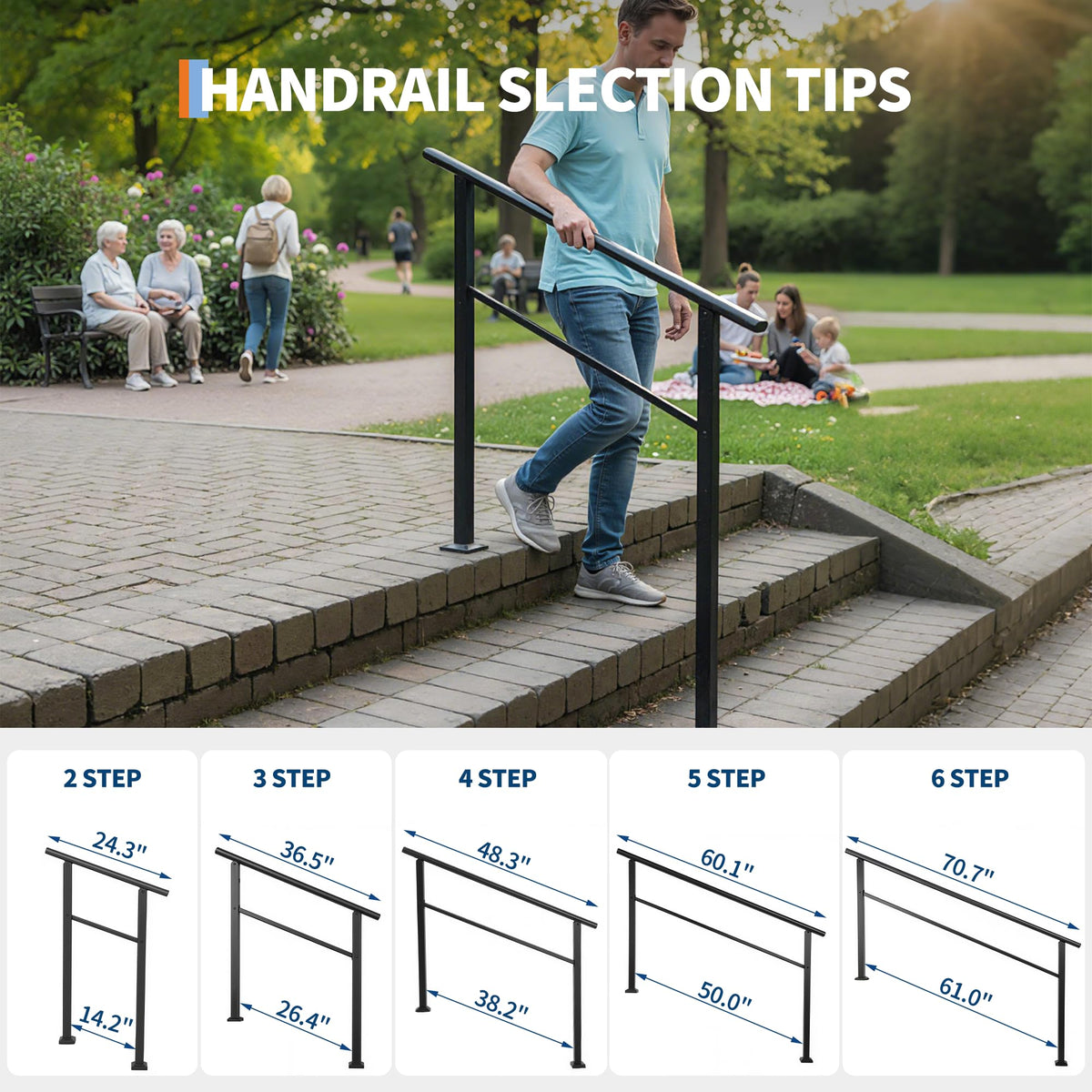 4 Step Black Aluminum Iron Outdoor Stair Handrail Kit Y249