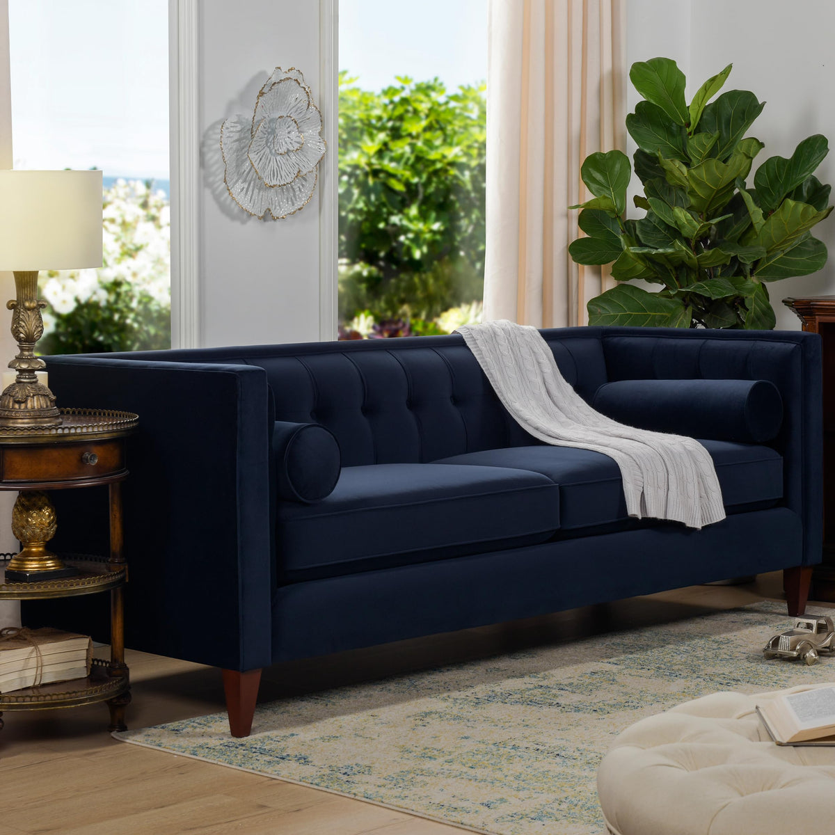 Dark Navy Blue Performance Velvet Tufted Sofa L251741