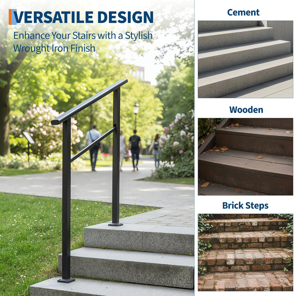4 Step Black Aluminum Iron Outdoor Stair Handrail Kit Y249