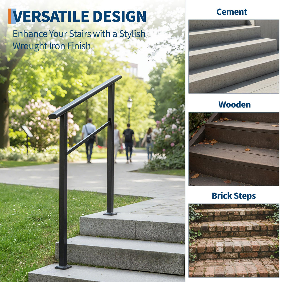 4 Step Black Aluminum Iron Outdoor Stair Handrail Kit Y249