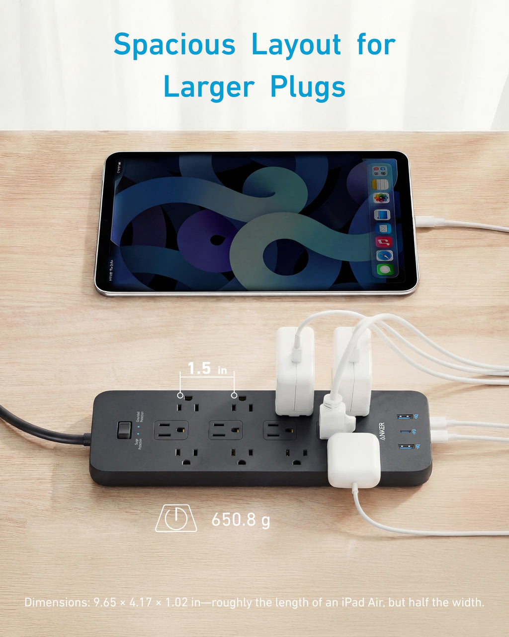 Power Strip with Surge Protector, Outlet Extender, 20W, 12 AC C87542