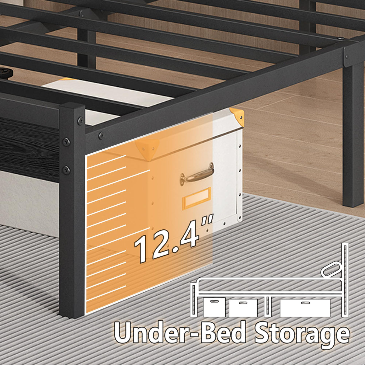 14 Inch Metal Platform Bed Frame with Headboard and USB Charging Station B2794