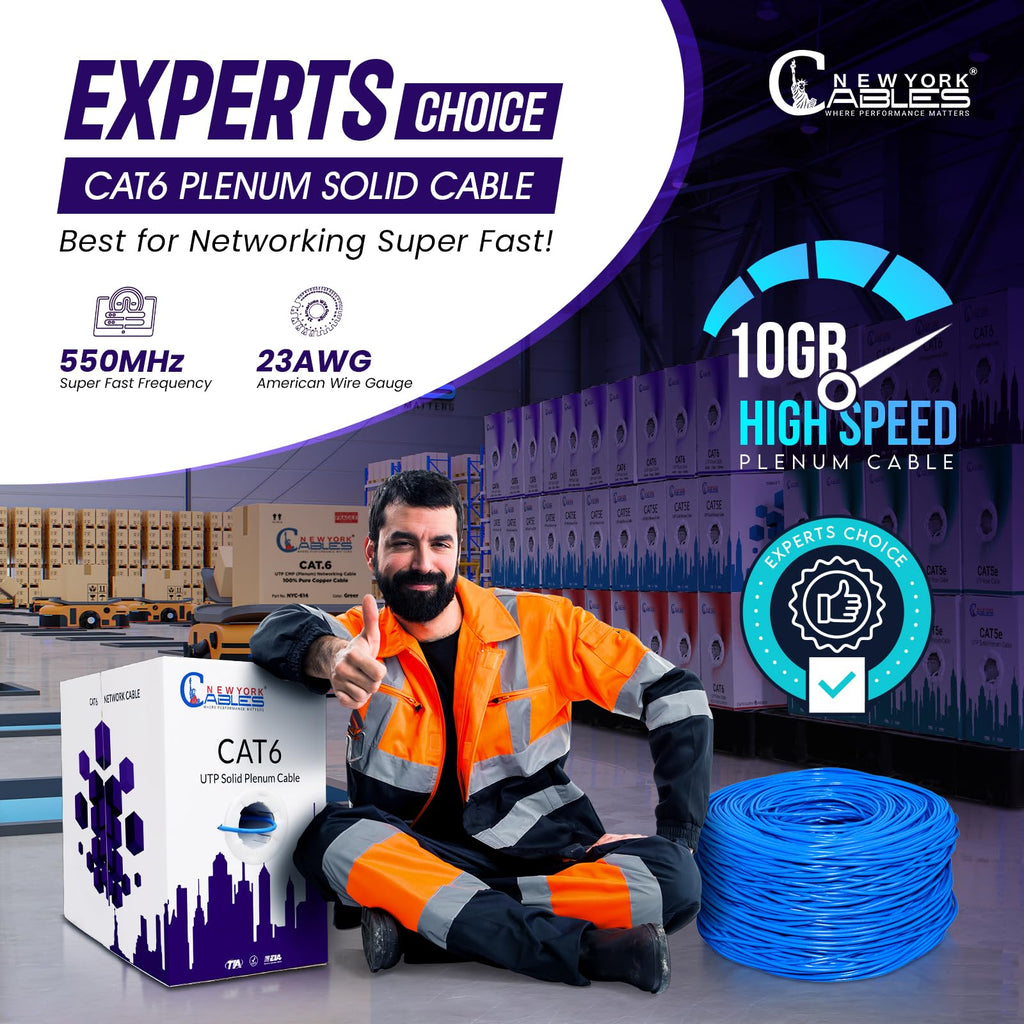 CAT6 Plenum Cable 1000ft 23AWG UTP 4Pairs 550MHz 10Gbps CMP Rated Blue G563