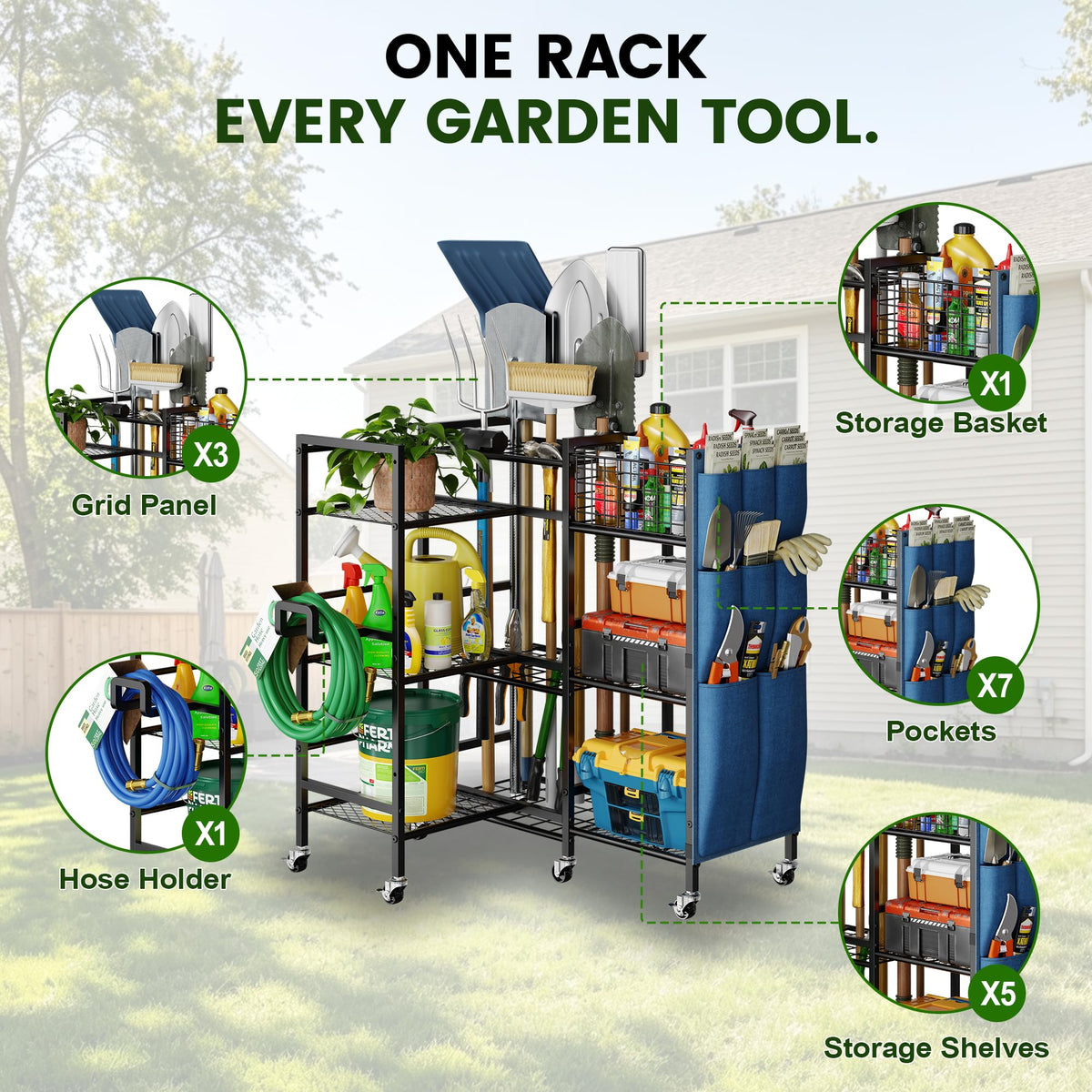 3-Sided Garden Tool Organizer with Wheels A337